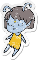 distressed sticker of a cartoon alien girl png