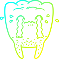 frío degradado línea dibujo de un dibujos animados diente llorando png