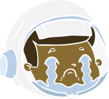 cara de astronauta de dibujos animados de estilo de color plano llorando png