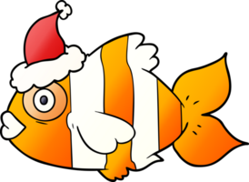 mano dibujado degradado dibujos animados de un exótico pescado vistiendo Papa Noel sombrero png