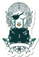 sticker of a crying elf rogue character with natural one D20 roll png