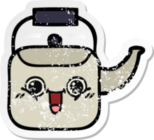 distressed sticker of a cute cartoon kettle png