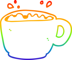 rainbow gradient line drawing of a cartoon coffee cup png