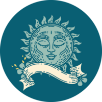 tattoo style icon with banner of a sun png