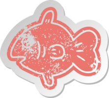 bedrövad gammal tecknad serie klistermärke av en marin fisk png
