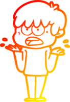 warm helling lijn tekening van een bezorgd tekenfilm jongen png