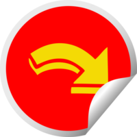 circular peeling sticker cartoon of a pointing arrow png