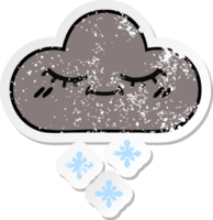 autocollant en détresse d'un nuage de neige de tempête de dessin animé mignon png