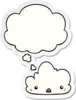 mignonne dessin animé nuage avec pensée bulle comme une imprimé autocollant png