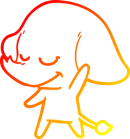 warm gradient line drawing of a cartoon smiling elephant png