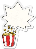 tekenfilm popcorn met toespraak bubbel verontrust verontrust oud sticker png