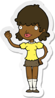sticker of a cartoon waving woman png