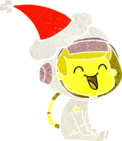 feliz desenho retrô de um astronauta usando chapéu de papai noel png