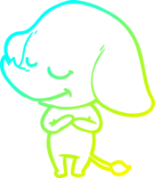 línea de gradiente frío dibujo elefante sonriente de dibujos animados png