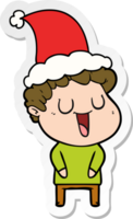 caricature d'autocollant de rire d'un homme portant un bonnet de noel png