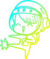 cold gradient line drawing happy cartoon space girl kicking png