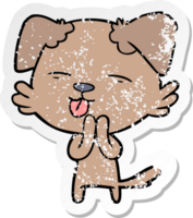 distressed sticker of a cartoon dog sticking out tongue png