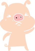 cochon grincheux de dessin animé de style plat couleur png
