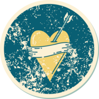 distressed sticker tattoo style icon of an arrow heart and banner png