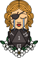 crying human rogue with natural one d20 roll illustration png