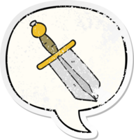 cartoon dagger and speech bubble distressed sticker png