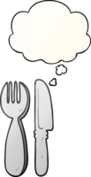 cartoon knife and fork and thought bubble in smooth gradient style png