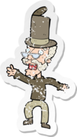 retro nödställd klistermärke av en tecknad gammal man i hög hatt png