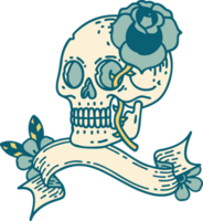 tattoo with banner of a skull and rose png