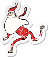 retro distressed sticker of a cartoon running santa png