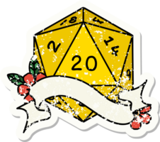 natural twenty D20 dice roll grunge sticker png