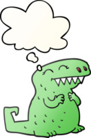 dinosaurio de dibujos animados y burbuja de pensamiento en estilo degradado suave png