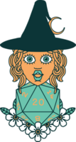 human witch with natural twenty dice roll illustration png