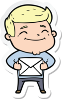 sticker of a happy cartoon man with parcel png