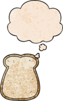 cartoon slice of bread and thought bubble in grunge texture pattern style png