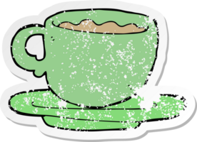 distressed sticker of a cartoon cup of tea png