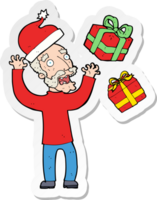 sticker van een cartoon oude man die stress heeft over Kerstmis png