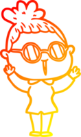 warm gradient line drawing cartoon woman wearing spectacles png