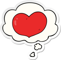 coeur d'amour de dessin animé et bulle de pensée comme autocollant imprimé png