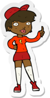 sticker of a cartoon skater girl giving thumbs up symbol png