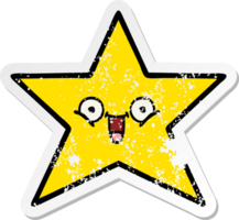 distressed sticker of a cute cartoon gold star png