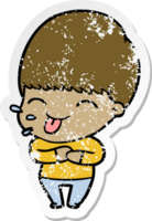 distressed sticker of a cartoon boy sticking out tongue png