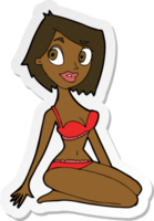 sticker van een cartoon mooie vrouw in ondergoed png