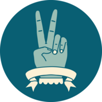 peace two finger hand gesture with banner icon png