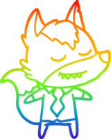 dibujo de línea de gradiente de arco iris amigable jefe de dibujos animados lobo png