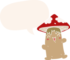 cartoon mushroom character and speech bubble in retro style png