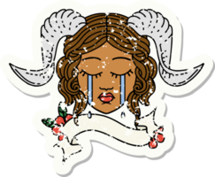 crying tiefling character face with scroll banner illustration png