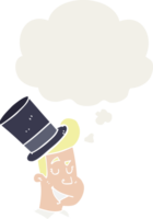 cartoon man wearing top hat and thought bubble in retro style png