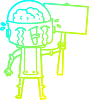 cold gradient line drawing cartoon crying robot waving sign png