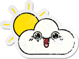 distressed sticker of a cute cartoon sun and cloud png