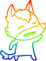 rainbow gradient line drawing cartoon wolf waving showing teeth png